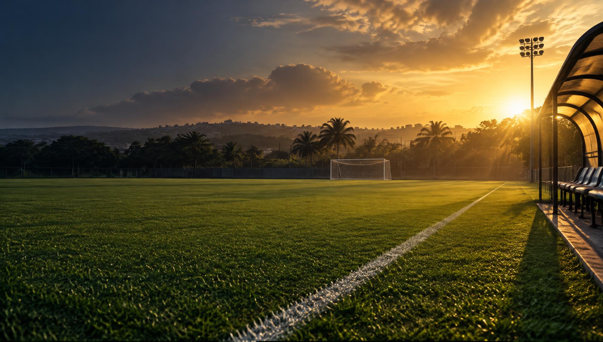 Football pitch at golden hour